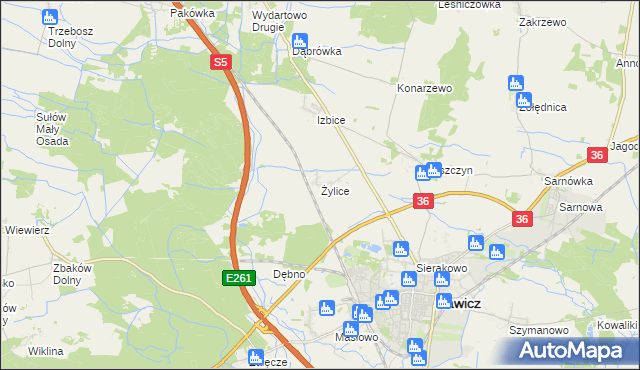 mapa Żylice gmina Rawicz, Żylice gmina Rawicz na mapie Targeo