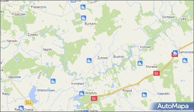 mapa Żytowo gmina Lidzbark Warmiński, Żytowo gmina Lidzbark Warmiński na mapie Targeo