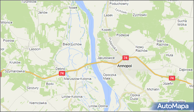 mapa Jakubowice gmina Annopol, Jakubowice gmina Annopol na mapie Targeo