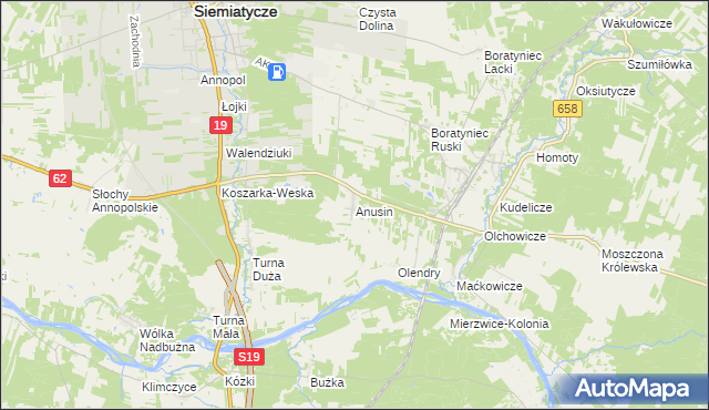 mapa Anusin gmina Siemiatycze, Anusin gmina Siemiatycze na mapie Targeo