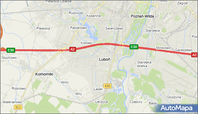 mapa Luboń powiat poznański, Luboń powiat poznański na mapie Targeo