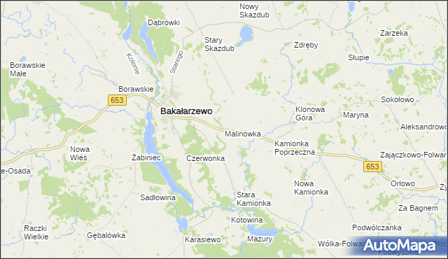 mapa Malinówka gmina Bakałarzewo, Malinówka gmina Bakałarzewo na mapie Targeo