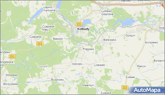 mapa Pręgowo gmina Kolbudy, Pręgowo gmina Kolbudy na mapie Targeo