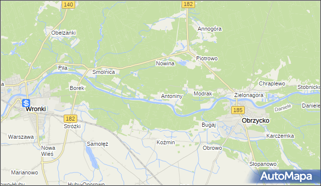 mapa Antoniny gmina Obrzycko, Antoniny gmina Obrzycko na mapie Targeo