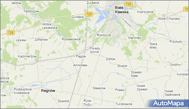 mapa Bronisławów gmina Biała Rawska, Bronisławów gmina Biała Rawska na mapie Targeo