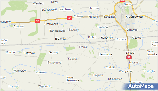 mapa Franki gmina Krośniewice, Franki gmina Krośniewice na mapie Targeo