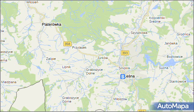 mapa Jurków gmina Leśna, Jurków gmina Leśna na mapie Targeo