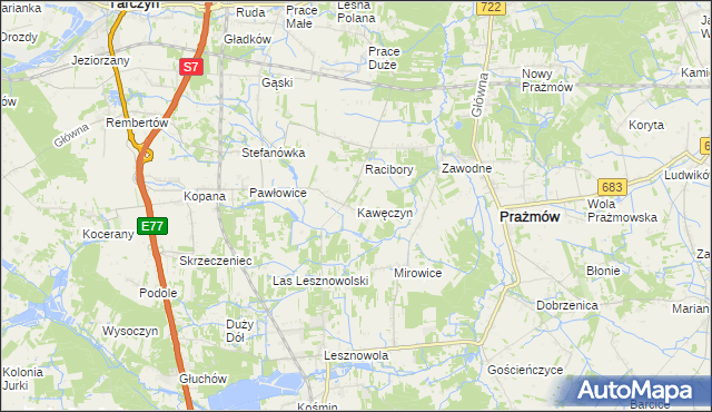 mapa Kawęczyn gmina Tarczyn, Kawęczyn gmina Tarczyn na mapie Targeo