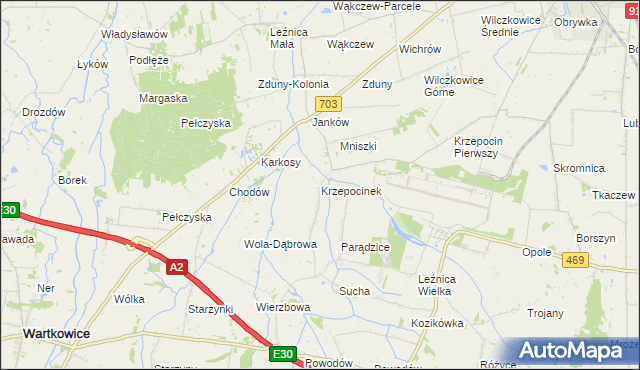 mapa Krzepocinek, Krzepocinek na mapie Targeo