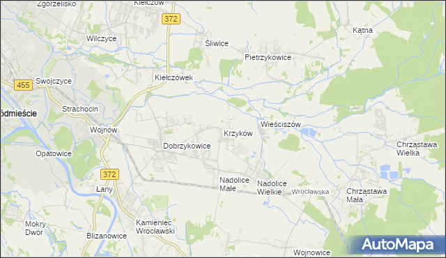 mapa Krzyków gmina Czernica, Krzyków gmina Czernica na mapie Targeo