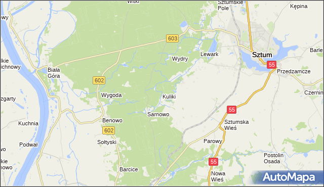 mapa Kuliki gmina Ryjewo, Kuliki gmina Ryjewo na mapie Targeo