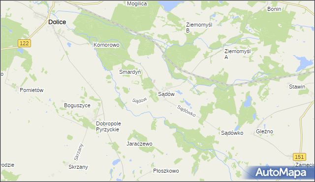 mapa Sądów gmina Dolice, Sądów gmina Dolice na mapie Targeo