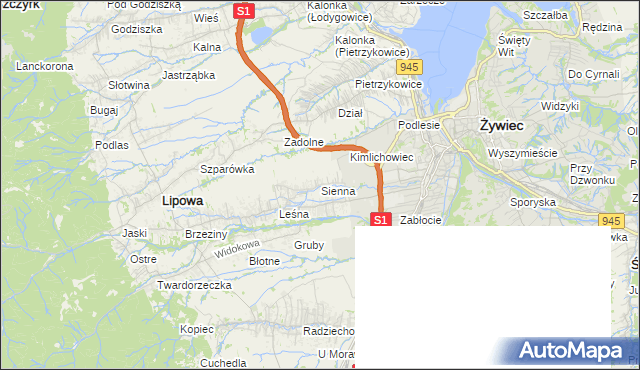 mapa Sienna gmina Lipowa, Sienna gmina Lipowa na mapie Targeo