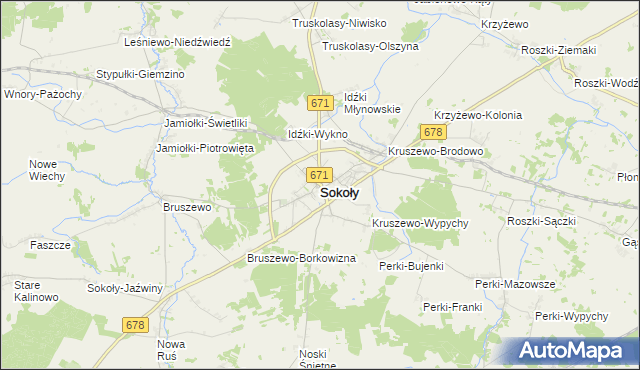 mapa Sokoły powiat wysokomazowiecki, Sokoły powiat wysokomazowiecki na mapie Targeo