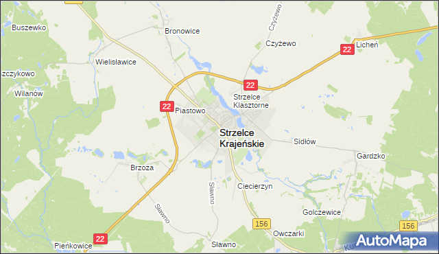 mapa Strzelce Krajeńskie, Strzelce Krajeńskie na mapie Targeo