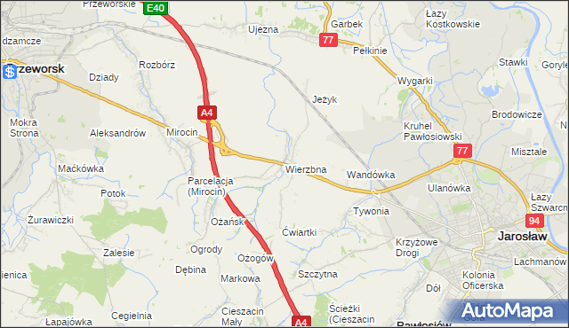 mapa Wierzbna gmina Pawłosiów, Wierzbna gmina Pawłosiów na mapie Targeo