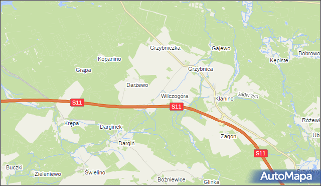 mapa Wilczogóra gmina Bobolice, Wilczogóra gmina Bobolice na mapie Targeo