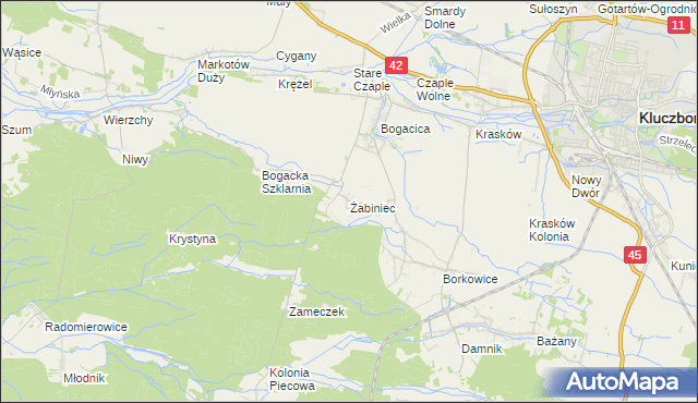 mapa Żabiniec gmina Kluczbork, Żabiniec gmina Kluczbork na mapie Targeo