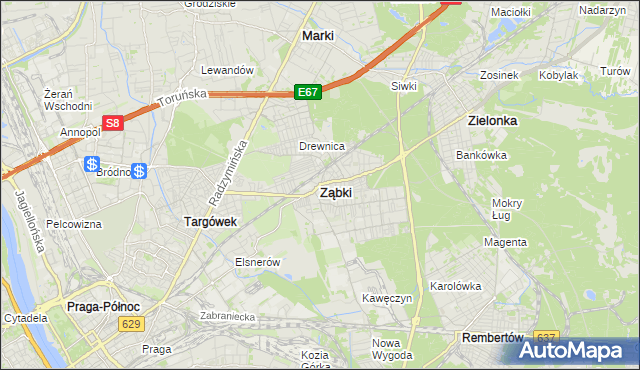 mapa Ząbki powiat wołomiński, Ząbki powiat wołomiński na mapie Targeo