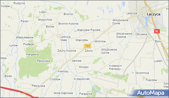 mapa Zduny gmina Łęczyca, Zduny gmina Łęczyca na mapie Targeo