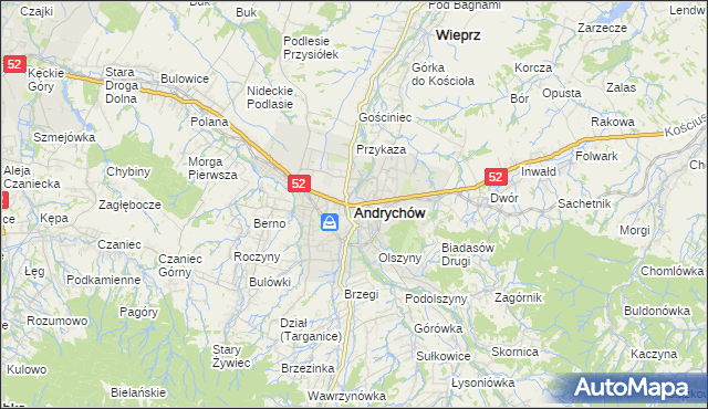 mapa Andrychów, Andrychów na mapie Targeo