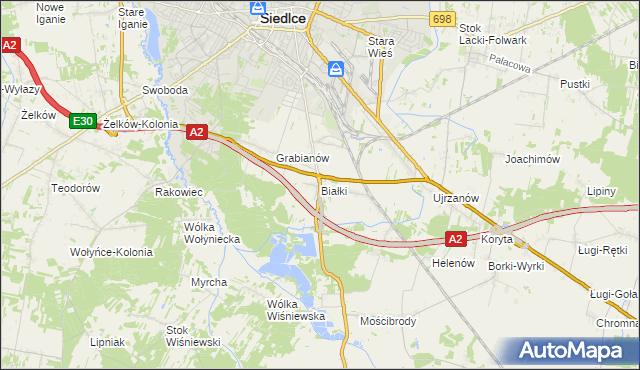 mapa Białki gmina Siedlce, Białki gmina Siedlce na mapie Targeo
