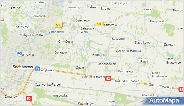 mapa Bogdaniec gmina Sochaczew, Bogdaniec gmina Sochaczew na mapie Targeo