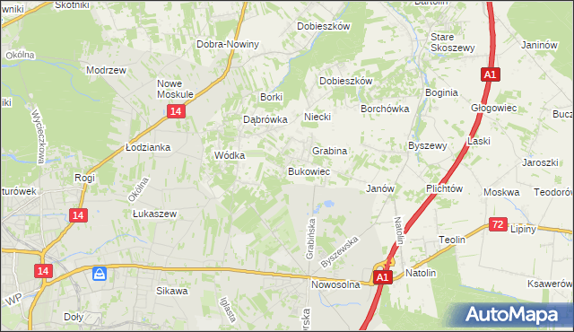 mapa Bukowiec gmina Nowosolna, Bukowiec gmina Nowosolna na mapie Targeo