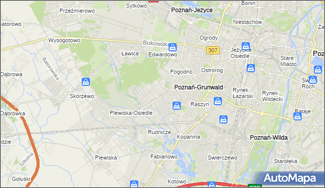 mapa Grunwald gmina Poznań, Grunwald gmina Poznań na mapie Targeo