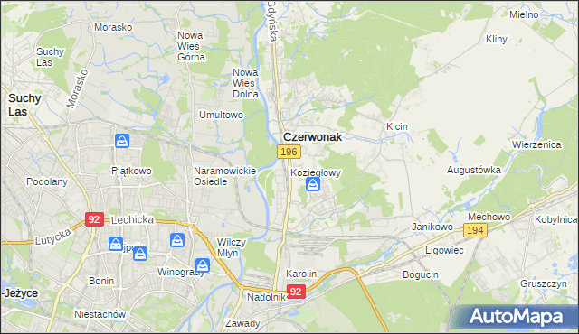 mapa Koziegłowy gmina Czerwonak, Koziegłowy gmina Czerwonak na mapie Targeo