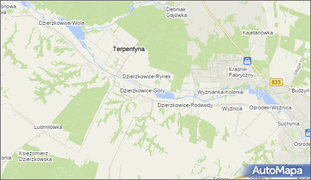 mapa Krzywie gmina Dzierzkowice, Krzywie gmina Dzierzkowice na mapie Targeo