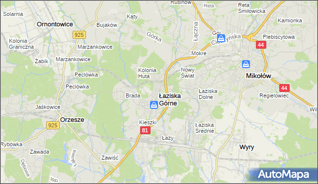 mapa Łaziska Górne, Łaziska Górne na mapie Targeo