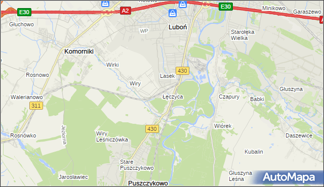 mapa Łęczyca gmina Komorniki, Łęczyca gmina Komorniki na mapie Targeo