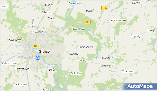 mapa Lubieszewo gmina Gryfice, Lubieszewo gmina Gryfice na mapie Targeo