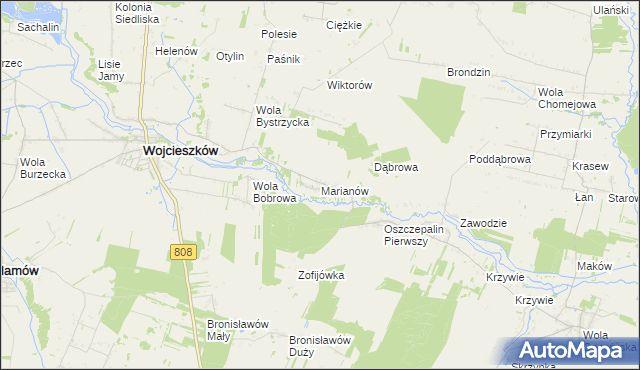 mapa Marianów gmina Wojcieszków, Marianów gmina Wojcieszków na mapie Targeo