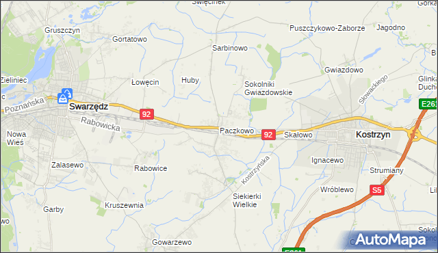 mapa Paczkowo gmina Swarzędz, Paczkowo gmina Swarzędz na mapie Targeo