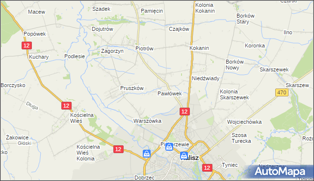 mapa Pawłówek gmina Blizanów, Pawłówek gmina Blizanów na mapie Targeo