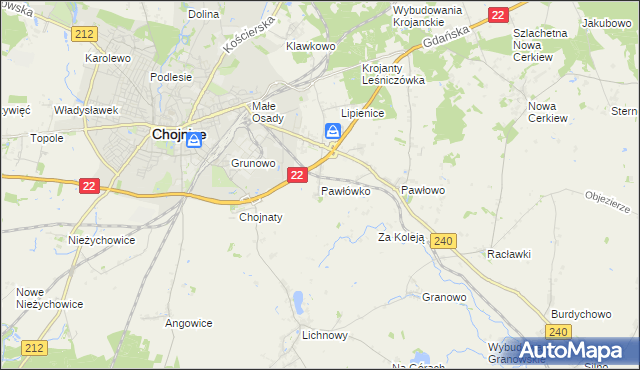 mapa Pawłówko gmina Chojnice, Pawłówko gmina Chojnice na mapie Targeo