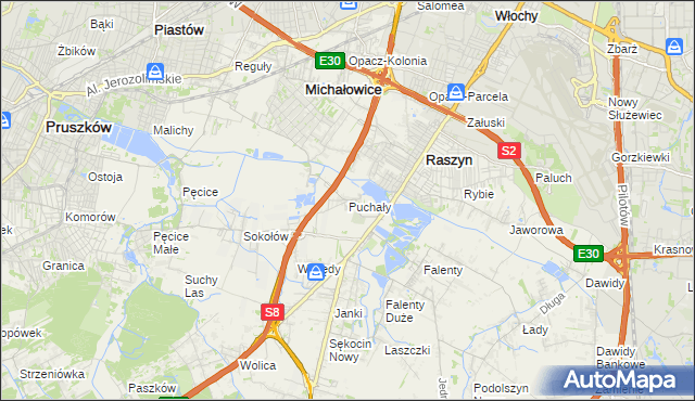 mapa Puchały gmina Raszyn, Puchały gmina Raszyn na mapie Targeo