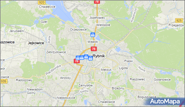 mapa Rybnika, Rybnik na mapie Targeo