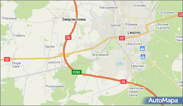 mapa Strzyżewice gmina Święciechowa, Strzyżewice gmina Święciechowa na mapie Targeo