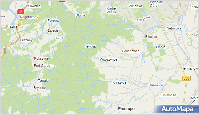 mapa Witoszyńce, Witoszyńce na mapie Targeo