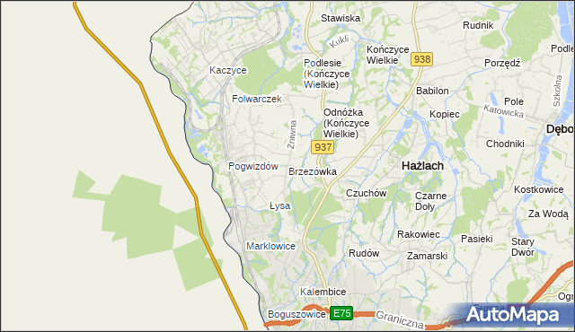 mapa Brzezówka gmina Hażlach, Brzezówka gmina Hażlach na mapie Targeo