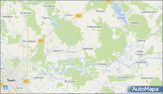 mapa Dąbrowa gmina Śrem, Dąbrowa gmina Śrem na mapie Targeo