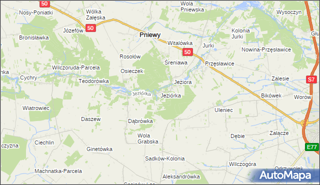 mapa Jeziórka gmina Pniewy, Jeziórka gmina Pniewy na mapie Targeo