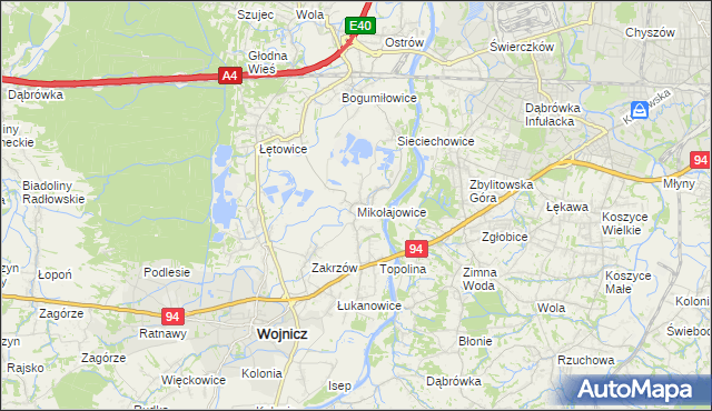 mapa Mikołajowice gmina Wierzchosławice, Mikołajowice gmina Wierzchosławice na mapie Targeo