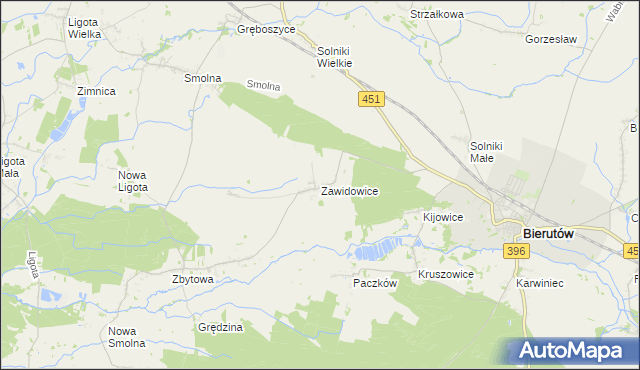 mapa Zawidowice gmina Bierutów, Zawidowice gmina Bierutów na mapie Targeo