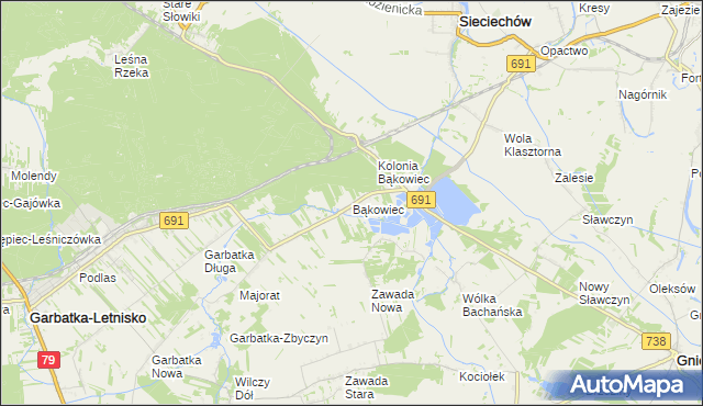 mapa Bąkowiec gmina Garbatka-Letnisko, Bąkowiec gmina Garbatka-Letnisko na mapie Targeo