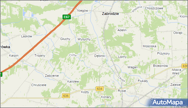 mapa Dębinki gmina Zabrodzie, Dębinki gmina Zabrodzie na mapie Targeo