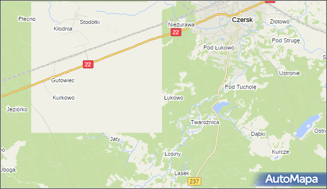 mapa Łukowo gmina Czersk, Łukowo gmina Czersk na mapie Targeo